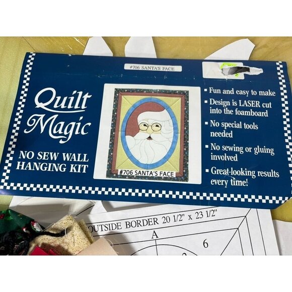 Vtg Quilt Magic No Sew Santas Face Wall Hanging Kit DIY Christmas Craft - Picture 2 of 7